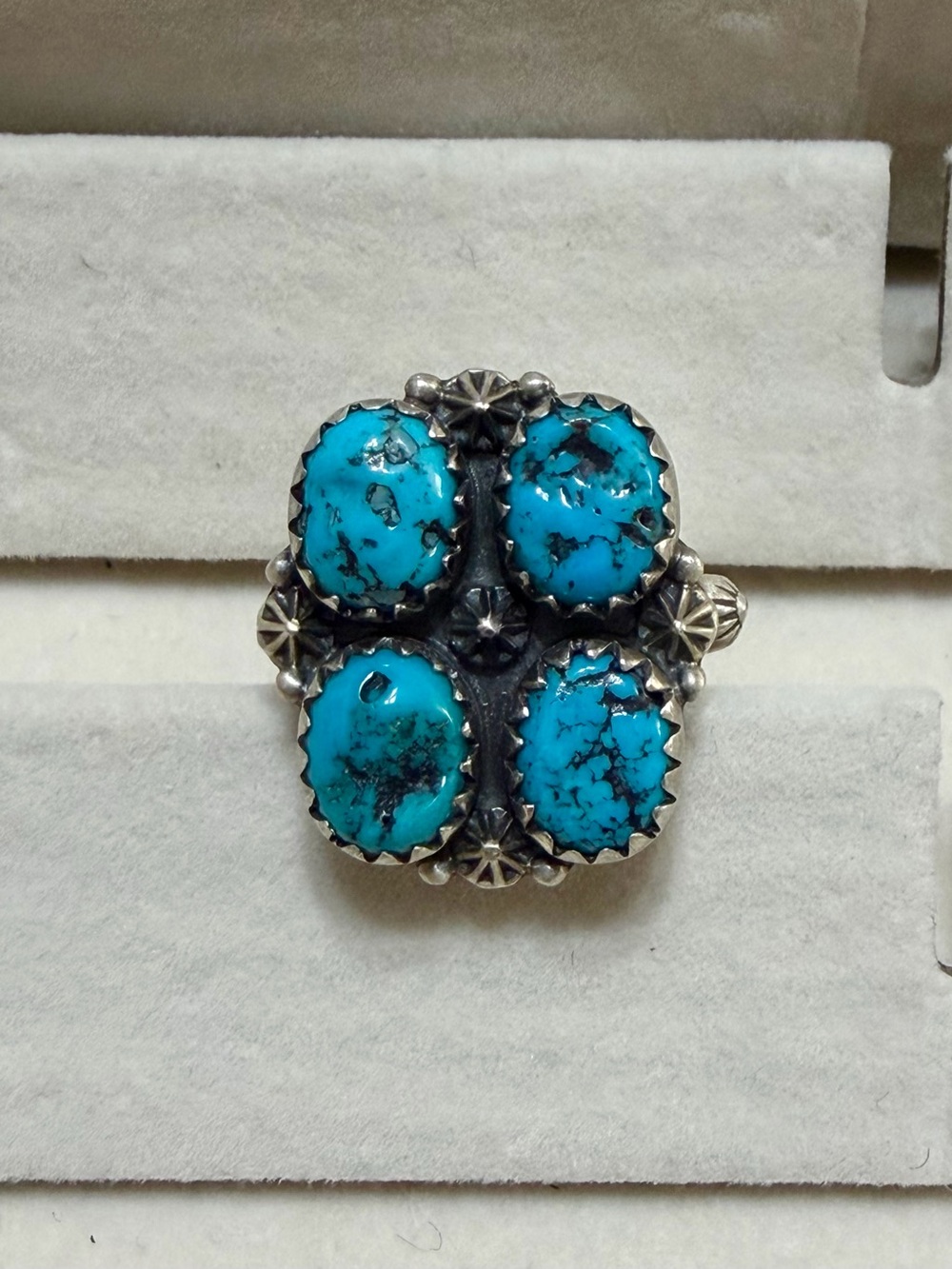 Authentic Sterling Silver & Kingman Turquoise Cluster Ring - Blue Turquoise